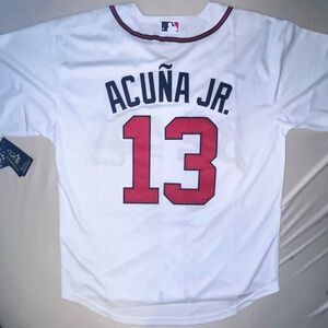 Men’s Large Ronald Acuna Jr. White Atlanta Braves Nike MLB Baseball Jersey NWT